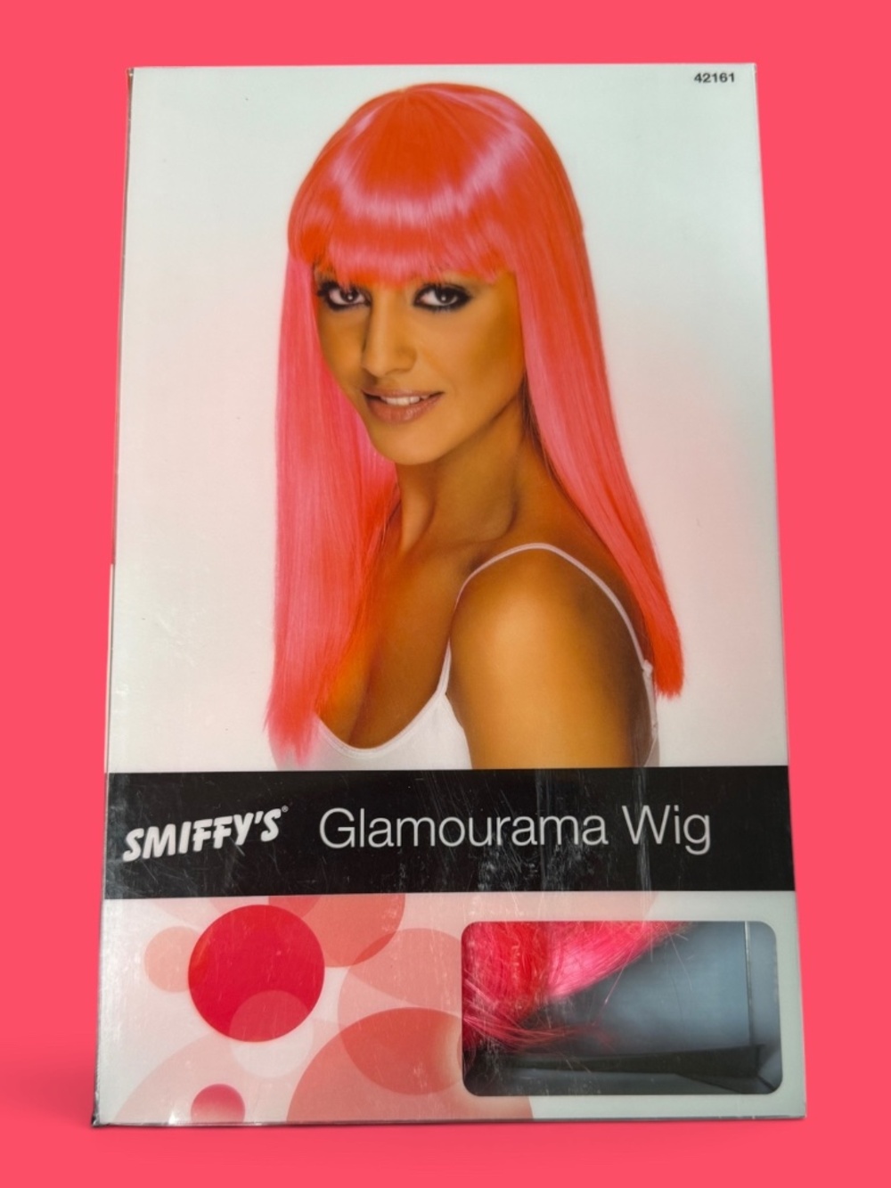 Smiffy's Glamourama Neon Pink Long Straight Fringe Costume Wig
